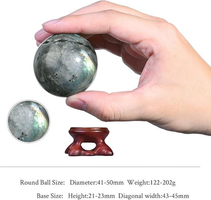 SUNYIK Natural Labradorite Ball Sphere with Resin Stand Polished Crystal Sphere Stone Figurine Decor for Home Office Tabletop, 1.6-1.9"(41-50mm)