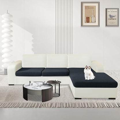 MAXIJIN Waterproof 3 Pieces Couch Cushion Covers for Sectional Sofa Seat Slipcover Stretch Sectional Couch Cover for L Shape Left/Right Chaise with Elastic Bottom (2 Seater + 1 Chaise, Dark Gray)