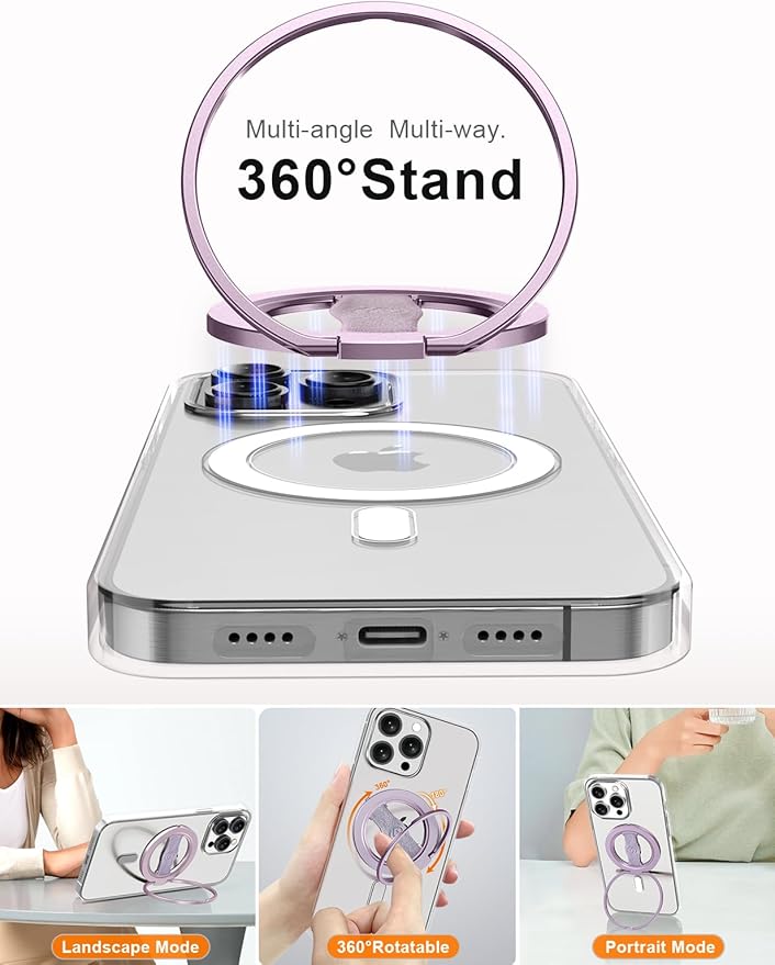 EWA MagOne 3rd Gen [Compatible with MagSafe] Phone Grip Stand with Finger Strap, Removable Magnetic Ring Holder Kickstand Loop for iPhone 17,16,15,14,13,12 Series (Purple)