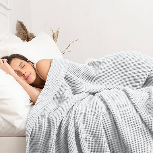 100% Cotton Waffle Blankets for Bed - King (104" x 90") Lightweight, Breathable and Soft, Waffle Weave Blanket for All-Season - Summer, Spring, Winter (White)