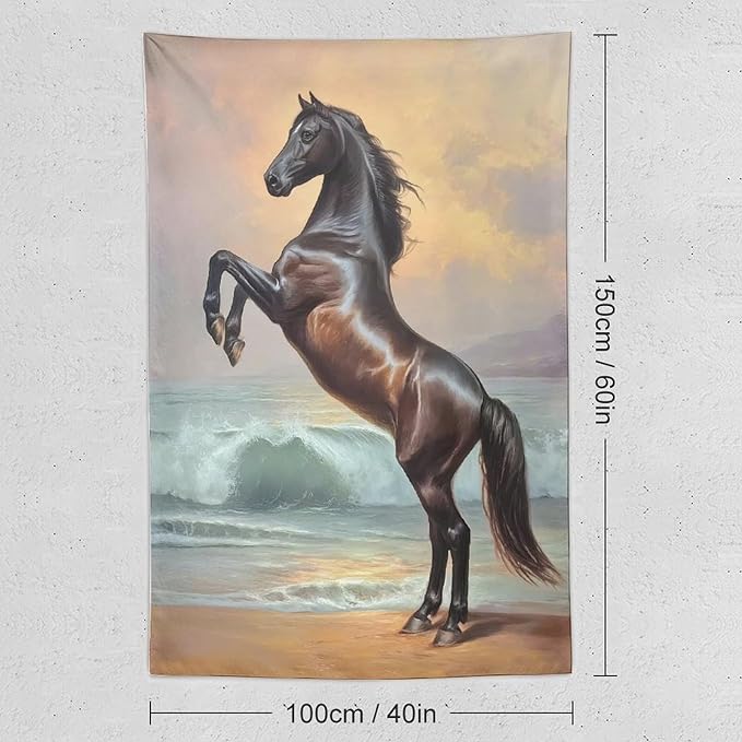JYOUQOC Horse Animal Stands On The Beach Tapestry Wall Hanging Large Wall Art Decor Flag Backdrop for Bedroom Living Room Dorm 40"×60"