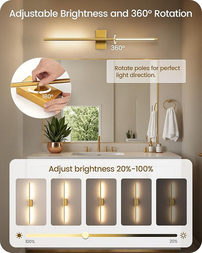 34.6" Wireless Battery Operated Wall Sconces Set of Two,Rechargeable Lamp with Remote, 360° Rotation, 10000mAh Battery, Touch Dimmable Lights for Living Room Hallway Bedroom, Gold D05YBP205