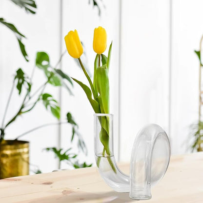 Joeyan Handmade Small Glass Flower Vase,Decorative Geometric Glass Bud Vase for Modern Home Centerpieces Living Room Office,4.72" Abstract Clear Vase for Single Flower and Dry Flowers