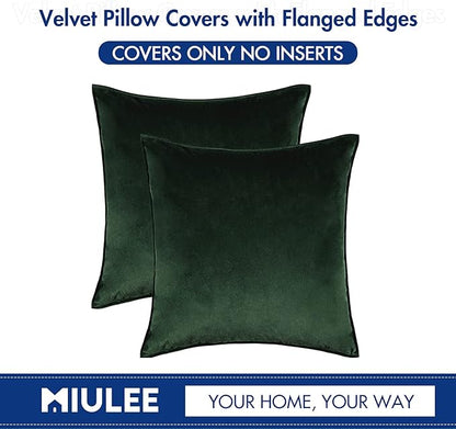 MIULEE Pack of 2 Christmas Decorative Velvet Throw Pillow Cover Soft Army Green Pillow Cover Solid Square Cushion Case for Winter Sofa Bedroom Car 18x 18 Inch 45x 45cm