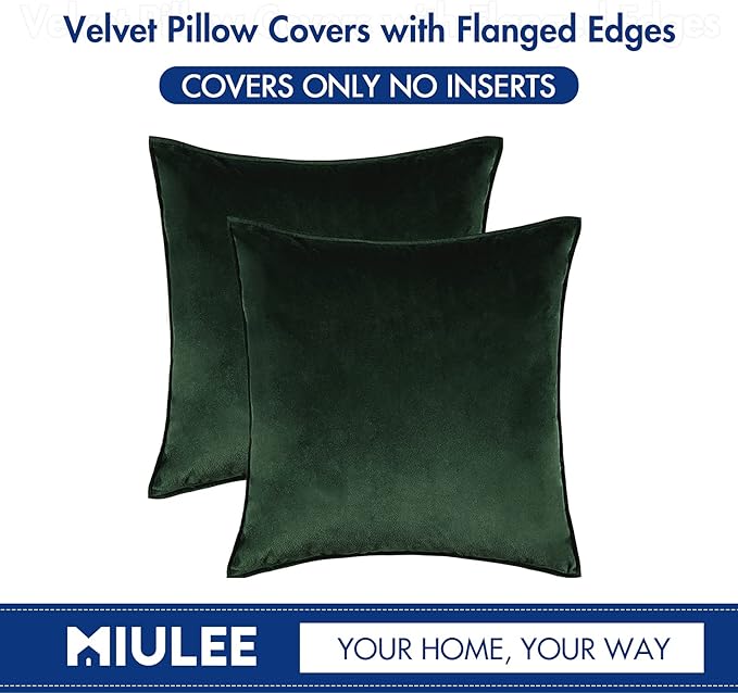 MIULEE Pack of 2 Christmas Decorative Velvet Throw Pillow Cover Soft Pillowcase Solid Square Cushion Case for Winter Sofa Bedroom Car 22x22 Inch Army Green