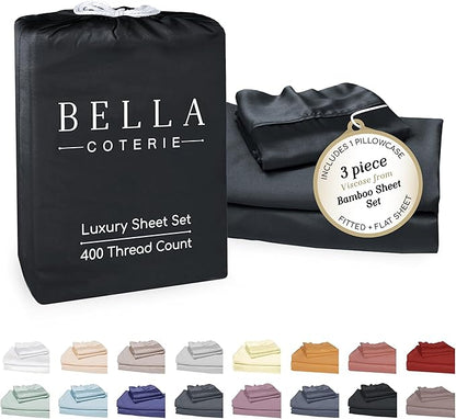 Bella Coterie Luxury Bamboo Viscose Twin XL Size Sheet Set | 100% Organically Grown | Ultra Soft | Cooling for Hot Sleepers | 18" Deep Pocket [Black]