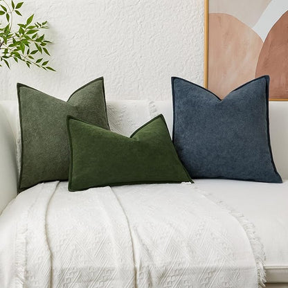 Kevin Textile Waterproof Decorative Pillow Covers Moss Green 22x22 Inch Pack of 2 Soft Boucle Textured Euro Pillowcases Elegant Accent Pillows for Couch Sofa Chair Bed Home Decor Indoor Outdoor