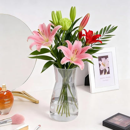 Modern Clear Glass Vase for Centerpiece Table Home Indoor Desk Decor, Decorative Flower Vases for Wedding Reception, Home Decor, Housewarming Gift (Gray)