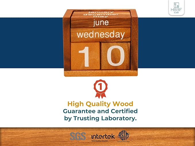 BSIRI Wooden Perpetual Calendar Desk Blocks Cute for Date Cubes Display Decor Gifts for Dad Mom Office Block Monthly Small Planner Family Birthday Wood Block Calendar for Desk