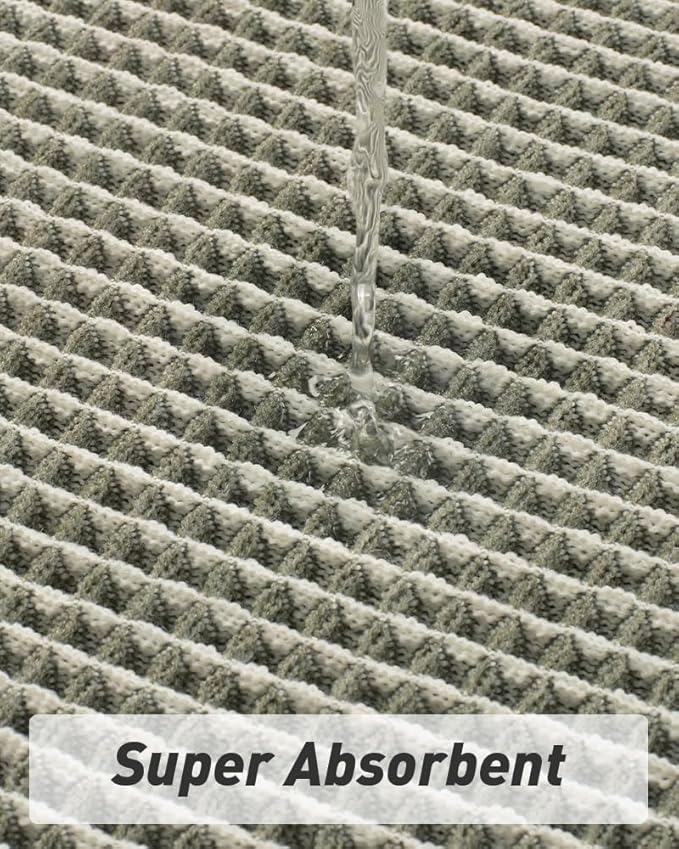 AMOAMI Upgraded Waffle Runner Rug Super Absorbent Non Slip Bath Mats for Bathroom Machine Washable Bathroom Runner Rug with Tassels, Ideal for Hallway Bedroom Laundry Room, 17" x 48‘’, Green & Cream