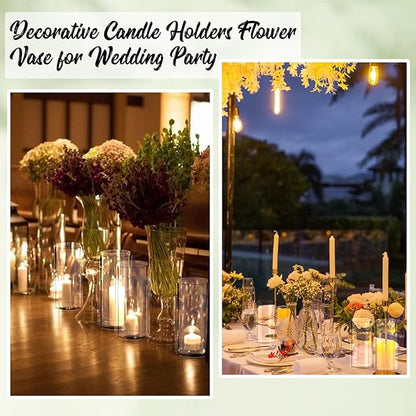 6pcs Glass Cylinder Vases for Centerpieces, 6 Inch Tall Clear Ribbed Vases Bulk for Wedding Glass Floating Candle Holder for Dinner Table, Fireplace, Party, Home Decor
