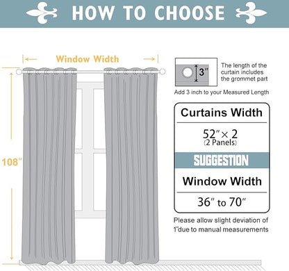 ChrisDowa Room Darkening Curtains 108 Inches Long 2 Panels Set for Living Room, Grommet Thermal Insulated Blackout Curtains for Bedroom (Cappuccino, 52 x 108 Inch)