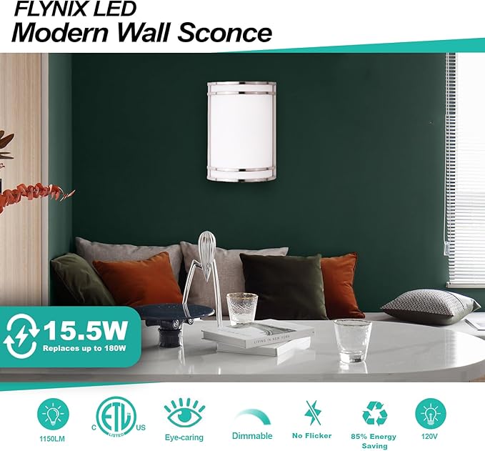 Indoor Wall Sconce, Half Cylinder Wall Light Fixture, 3000K 4000K 5000K Color Temperature Adjustable, Dimmable LED Modern Wall Light for Hallway Bedroom Living Room, Brushed Nickel