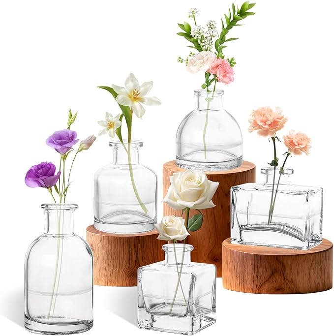 5 Pcs Glass Bud Vases Set, Mini Vintage Bulk Clear Vases for Centerpieces Decor, Cute Tiny Glass Flower Vases for Wedding Party Home Table Decoration