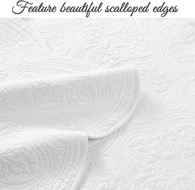 Cozy Line Home Fashions 100% Cotton Victorian Medallion Solid White Matelasse Embossed Bedding Quilt Set, Reversible Lightweight Bedspread, Coverlet for All Season (Oversized Queen - 3 Piece)