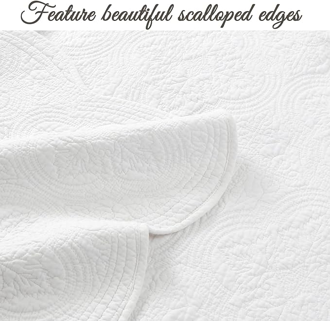 Cozy Line Home Fashions 100% Cotton Victorian Medallion Solid White Matelasse Embossed Bedding Quilt Set, Reversible Lightweight Bedspread, Coverlet for All Season (Blantyre - White, Twin - 2 Piece)