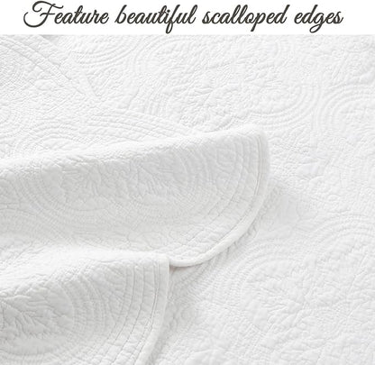 Cozy Line Home Fashions 100% Cotton Victorian Medallion Solid White Matelasse Embossed Bedding Quilt Set, Reversible Lightweight Bedspread, Coverlet for All Season (Blantyre - White, Twin - 2 Piece)