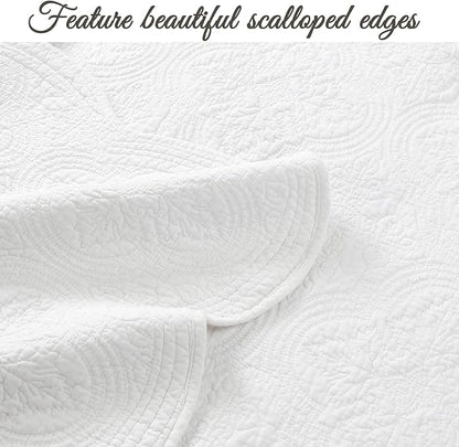 Cozy Line Home Fashions 100% Cotton Victorian Medallion Solid White Matelasse Embossed Bedding Quilt Set, Reversible Lightweight Bedspread, Coverlet for All Season (Oversized King - 3 Piece)