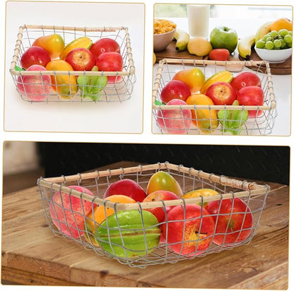 Happyyami Iron Woven Storage Basket Kitchen Living Room Organizer Sturdy Fruit Bowl for Fruits Bread Snacks Easy to Clean Small Square