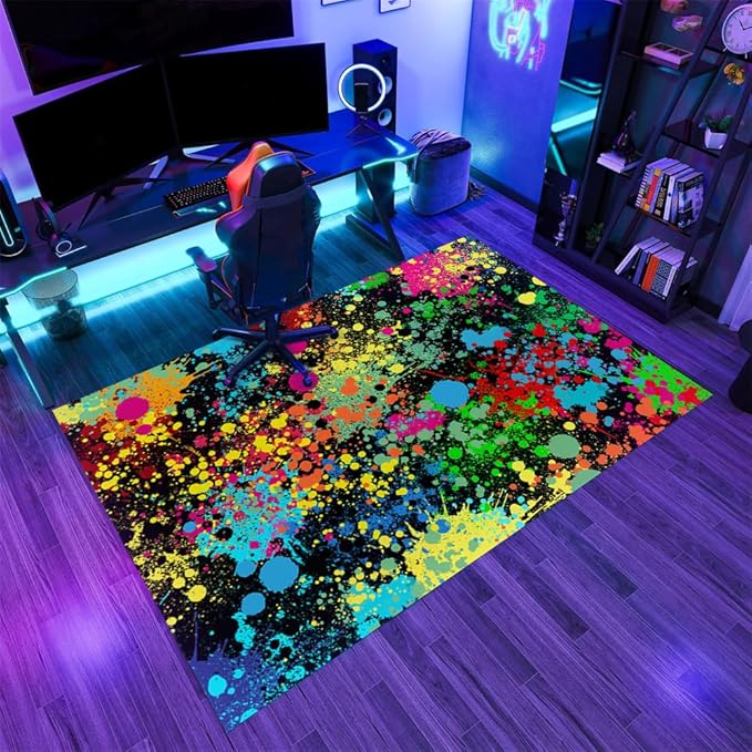 Grunge Paint Splatter Rug 5x7 Area Rugs Abstract Colorful Graffiti Rugs Ultra Soft Non Slip Washable Low Pile Carpet for Gameroom Bedroom Living Room Kids Room Playroom Home Decor