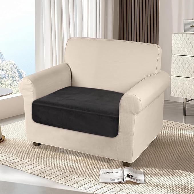 NAISI Couch Cushion Covers 1 Piece Velvet Stretch Sofa Seat Covers or Backrest Covers Soft Individual Couch Covers for Sectional Sofa(1 PC for Seat Cushion or Backrest,Black)