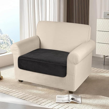 NAISI Couch Cushion Covers 1 Piece Velvet Stretch Sofa Seat Covers or Backrest Covers Soft Individual Couch Covers for Sectional Sofa(1 PC for Seat Cushion or Backrest,Black)