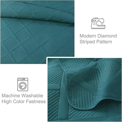 Exclusivo Mezcla Twin Size Quilt Set - Teal Quilts Bedding Set with 2 Pillow Shams, Modern Bedspread with Striped Pattern, Soft Lightweight Bedspreads Coverlets for All Seasons