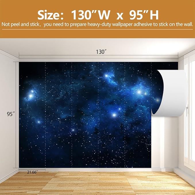Galaxy Cosmic Wallpaper for Ceiling Night Sky with Stars and Nebula Wall Mural Living Room Bedroom（Not Peel and Stick）