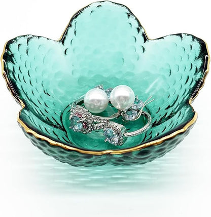 Small Jewelry Tray Dish for Women, Green Glass Jewelry Dish Trinket Tray, Flower Ring Dish Engagement Gift, Crystal Ring Holder Dish, Bathroom Jewlery Plate Dish, Jewelry Bowl for Earrings