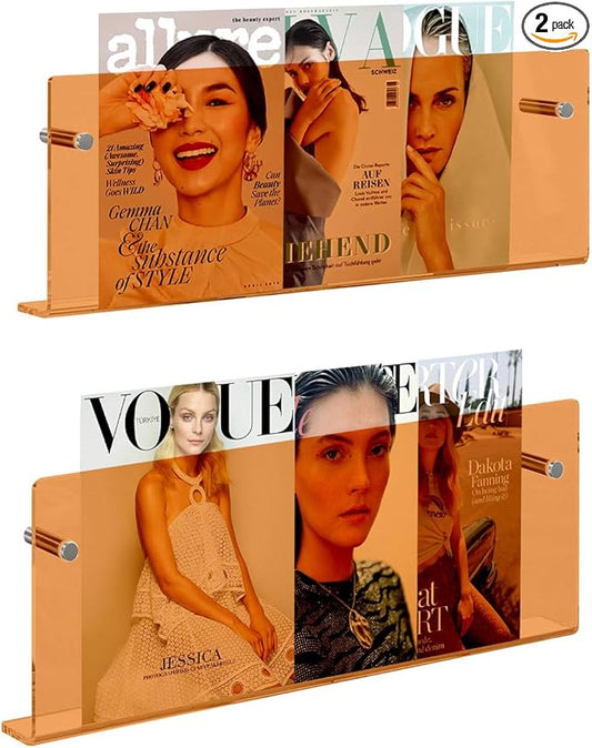 2-Pack Acrylic Magazine Holder Rack Brochure Holder,Orange 17 Inch Wall Mounted Bookshelf Record Rack,Hanging Bookshelf Literature Storage Rack Suitable for Offices,Living Rooms,Waiting room
