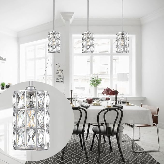 2 Pack 1 Light Hanging Kitchen Island 5" Crystal Pendant Light Modern Pendant Light Fixture Brushed Nickel Finish with Crystal Shade for Bar,Dining Room,Corridor,Living Room Over Sink