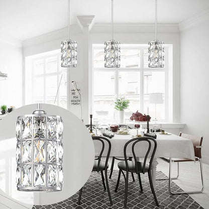 3 Pack 1 Light Hanging Kitchen Island 5" Crystal Pendant Light Modern Pendant Light Fixture Brushed Nickel Finish with Crystal Shade for Bar,Dining Room,Corridor,Living Room Over Sink