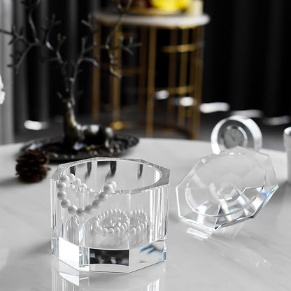 Crystal Candy Dish with Lid Hand-Cut Home Decorative Jewelry Box/Jar W 5" x H 5" with Multi-faceted, Comes With Gift Box