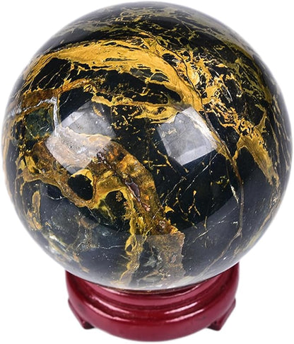 JIC Gem Pietersite Quartz Crystal Sphere,Decorative Crystal Ball Blues and Golden Browns Gemstone Sphere for Meditation,Office Table Decorations 90-100mm