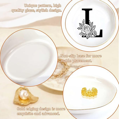 JoycuFF Initial L Ceramic Jewelry Tray, Bridesmaid Bride Gifts, Mothers Day Christmas Anniversary Engagement Birthday Gifts for Women Couples, Trinket Dish for Rings Earrings Necklaces Bracelets Keys