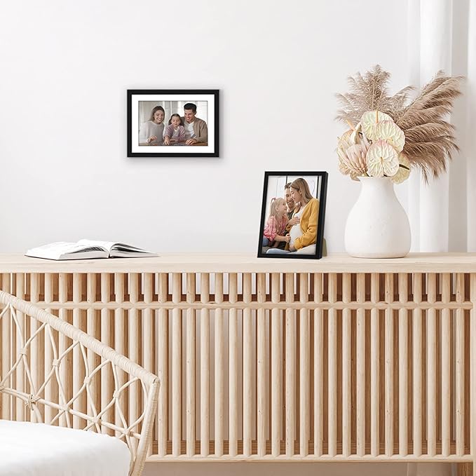 Americanflat 5x7 Picture Frame with Shatter-Resistant Glass - Use as 4x6 Frame with Mat or Display 5x7 Photo Without Mat - Streamline Collection - Picture Frames for Tabletop and Wall - Black