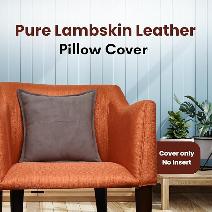 LL LEATHER LOVERS Genuine Suede Leather Pillow Cover, 14x14 Inch Case for Lumbar Throw Couch Pillows, Thick & Soft Cushion Covers for Sofa Bed Home Decor (Suede Grey Box Pack of 1)