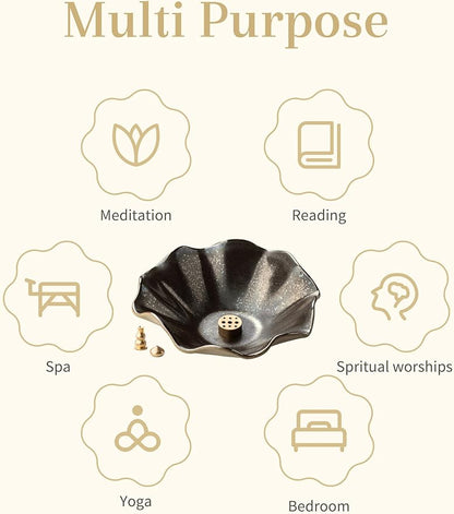 4 in 1 Incense Burner 6 Inch Inscents-Sticks Holder, Lotus Incense Holder for Sticks, Insence Burner with 3 Incense Sockets for Meditation, Yoga, Home Decor, Black and Brown