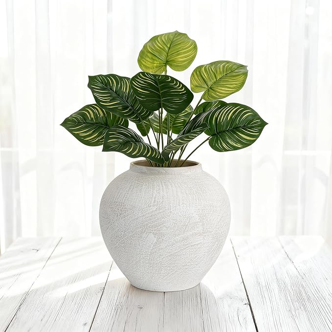 Large Ceramic Rustic Vase, 7.9 inch Minimalist Decorative Farmhouse Tall Vase for Home Decor, Living Room, Shelf Decor, Enterway, Wedding, Table Decoration, White