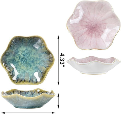 2Pcs Ceramic Jewelry Dish - Lotus Leaf Shape, for Ring Holder Necklace Small Key, Suitable for Mother Friend Sister, Gifts for Women, Cute Plate Trinket Tray, Home Decor (Crystal Green & Pink)
