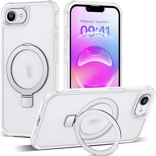 Compatible with iPhone 16E Case with Invisible Magnetic O-Ring Stand Military-Grade Phone Case for iPhone 16E 6.1" 2025 [Compatible with Mag-Safe][Great Grip Feeling],Translucent