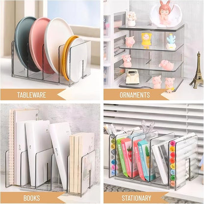 Sylfaen 2-Pack Clear Desktop File Organizer, Expandable Acrylic File Sorter Auto Rebound, Multifunction 5 Sections File Folder Holder for Magazines, Books, Letters, Papers, Notebooks
