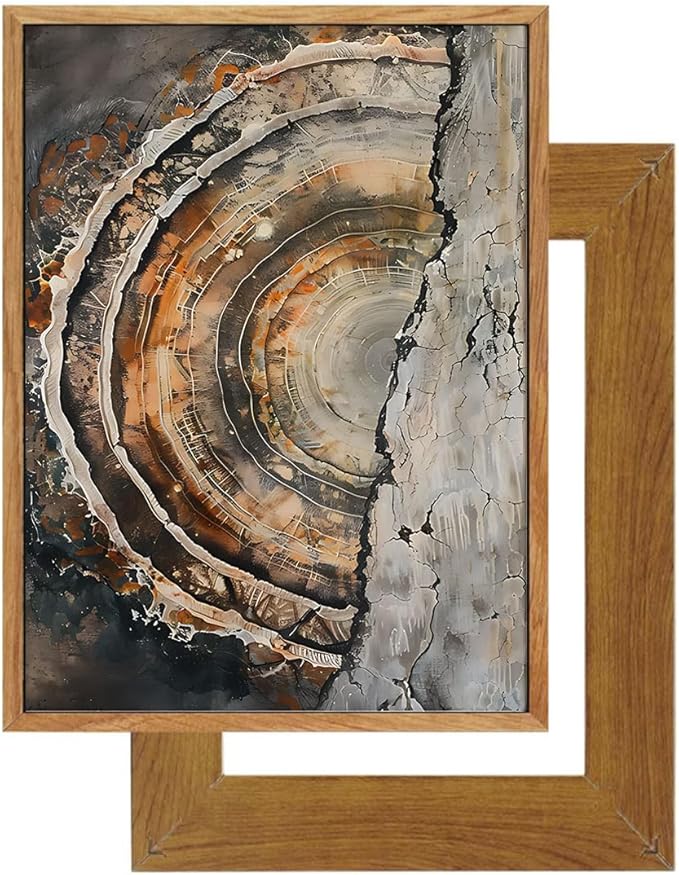 IBHJSART Framed Tree Ring Canvas Wall Art Vintage Colorful Wood Stump Painting Prints Modern Minimalist Pictures Neutral Nature Rustic Farmhouse Decor Living Room Bedroom Bathroom Office