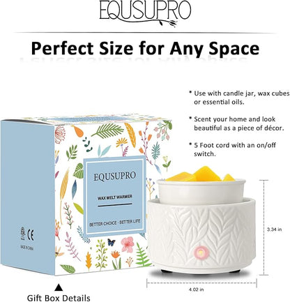 EQUSUPRO Wax Melt Warmer for Scented Wax Melts 3-in-1 Electric Ceramic Candle Wax Warmer Burner Fragrance Wax Melter for Home Office Bedroom Gift & Decor (Leaf)