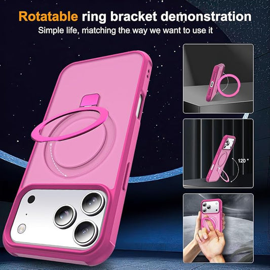 Compatible with iPhone 17 Pro Case with Invisible Magnetic O-Ring Stand Military-Grade Translucent Phone Case for iPhone 17 Pro 6.3" [Compatible with Mag-Safe][Great Grip Feeling], Rose