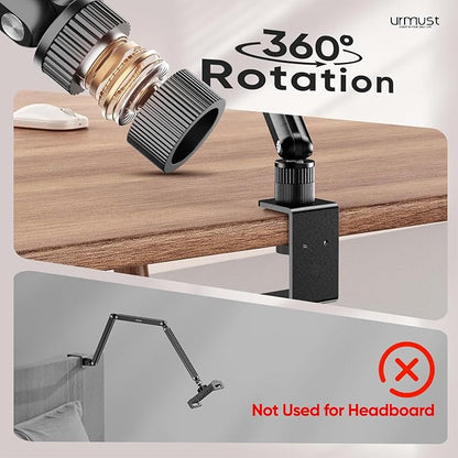 Urmust Tablet Stand for Desk, Adjustable iPad Holder Clamp Mount, 360° Rotation, Sturdy Aluminum Tablet Arm Mount for 4.7"-15.6" iPad Pro/Air/Mini, iPhone, Galaxy Tab, for Kitchen, Work, Video Call
