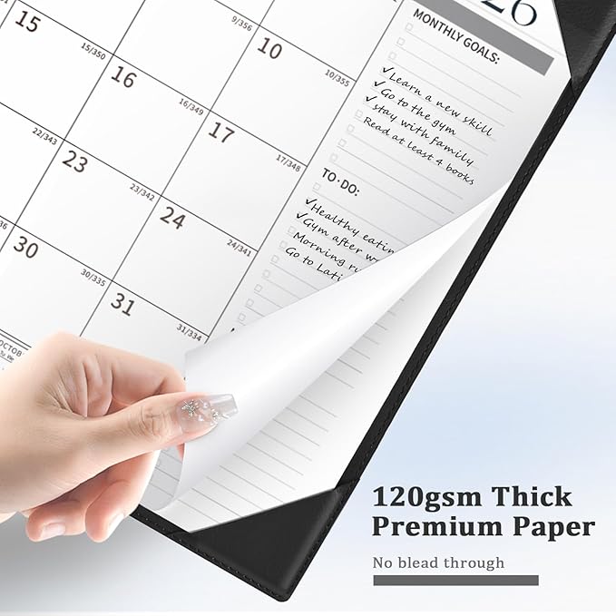 Ospelelf Desk Calendar 2026-2027 Wall Monthly Planner 12"x17" Leather Pad with Protective Cover 18 Months January 2026 - June 2027 Black