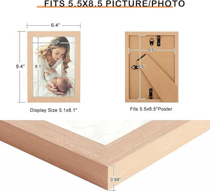 5.5x8.5 Picture Frame Woodgrain, Rustic Natural 8.5x5.5in Photo/Portrait/Poster/Art Frame, Wall Hanging/Tabletop, Horizontal/Vertical Display Gallery Family Wedding Memorial Pic Frame Gift