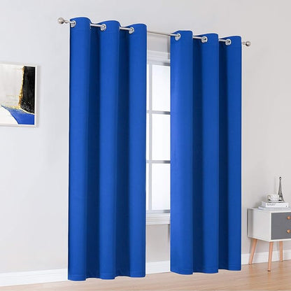 96 Inch Royal Blue Curtain Panels for Living Room Solid Energy Efficient Room Darkening Bedroom Curtains Thermal Insulated Grommet Top 42 x 96 Inch, 2 Panels