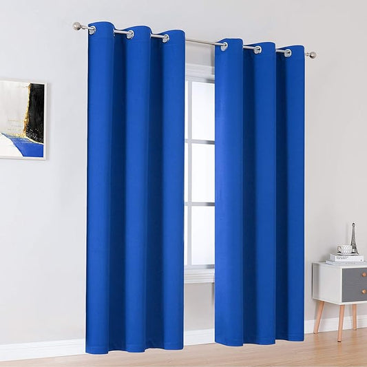96 Inch Royal Blue Curtain Panels for Living Room Solid Energy Efficient Room Darkening Bedroom Curtains Thermal Insulated Grommet Top 42 x 96 Inch, 2 Panels
